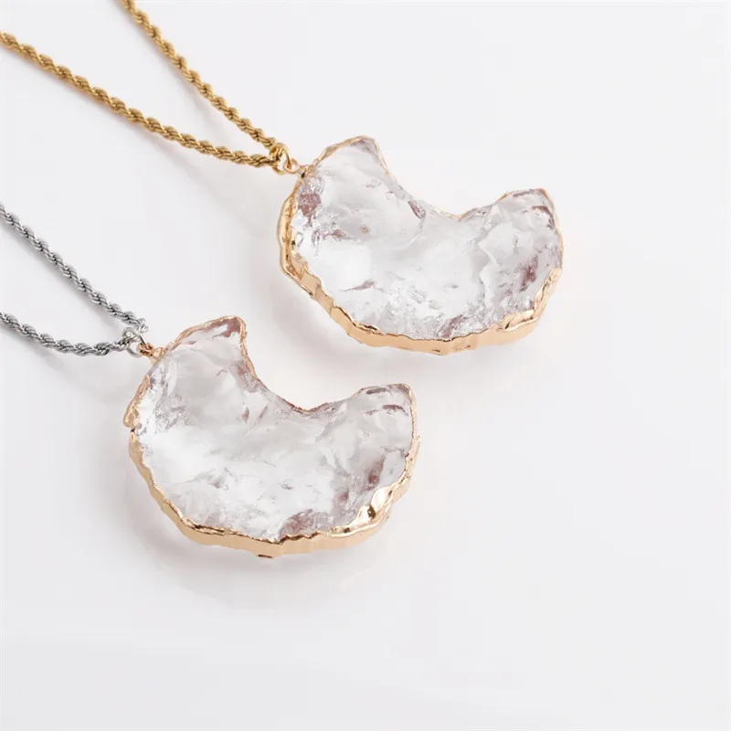 Collier Pendentif Croissant De Lune Avec Cristal De Verre Et Chaîne Torsadée En Acier Inoxydable Bijoux Élégants Vintage