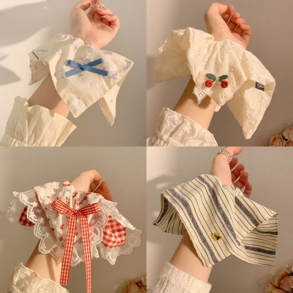 Large Fabric Scrunchies French Vintage Floral Hair Ties Retro Lace Bow Ponytail Holder Sweet Hair Accessories For Women