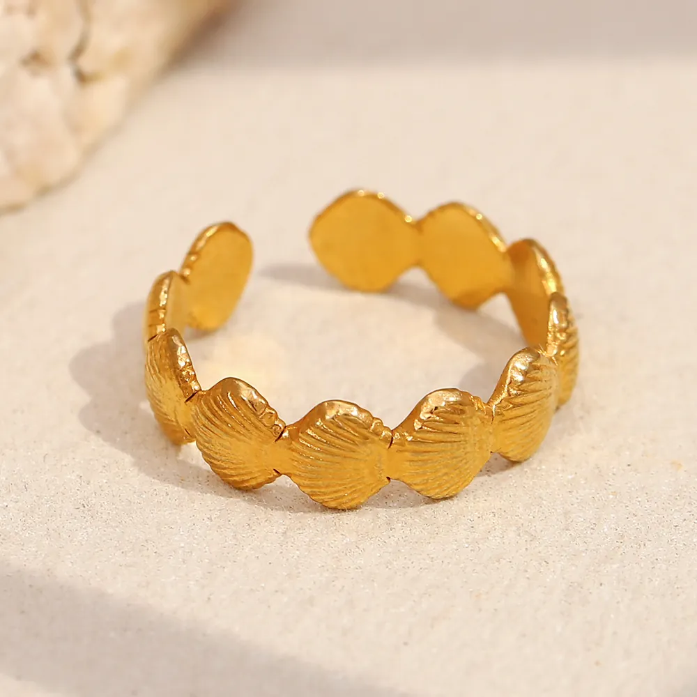 Bague Coquillage Saint-Jacques Acier Inoxydable Plaqué Or 18K Ouverte Ajustable Style Océan Plage Bijoux Vintage