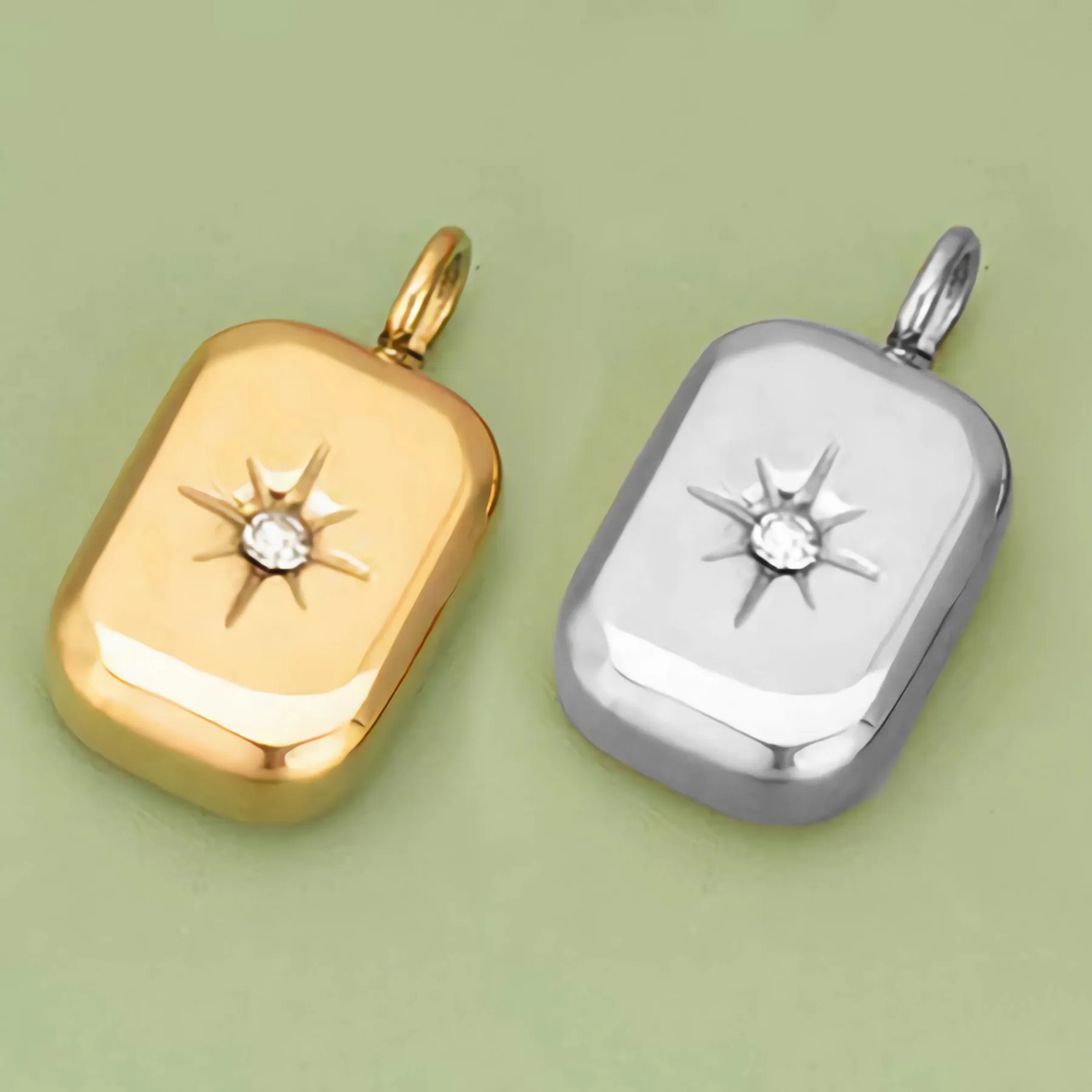 Rectangle Starburst Zircon Charms Alloy Gold Plated For DIY Jewelry Making Necklaces Bracelets Accessories
