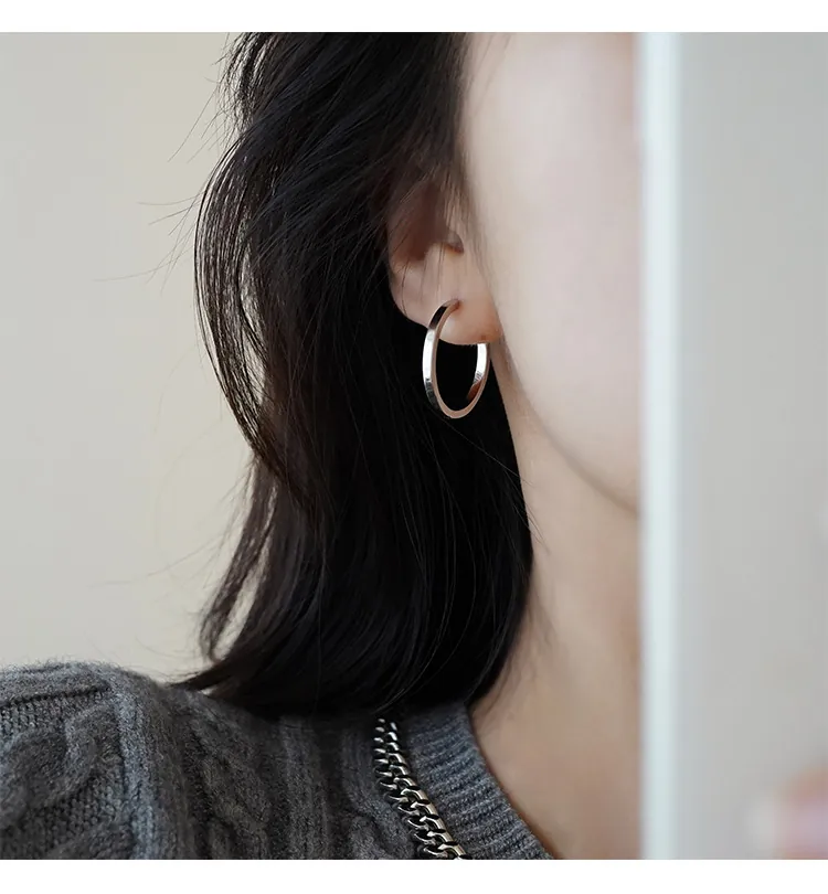 Orecchini a Cerchio Minimalisti Stile Francese Rame Cerchio Geometrico Placcato Oro Argento Gioielli per Donna Accessori Moda