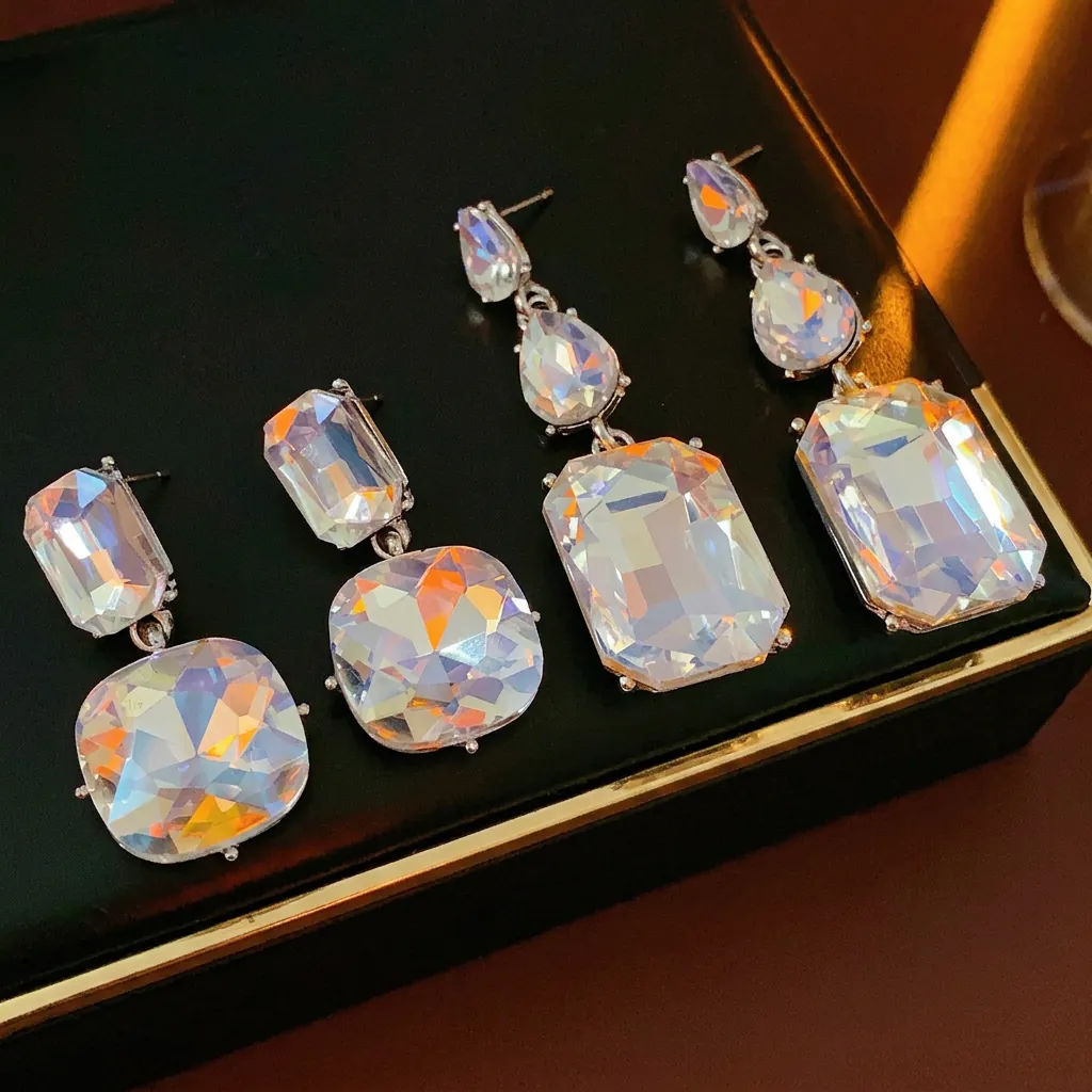 Geometric Drop Earrings With Iridescent Crystal And Silver Earring Post Luxury Fashion Dangle Jewelry For Women