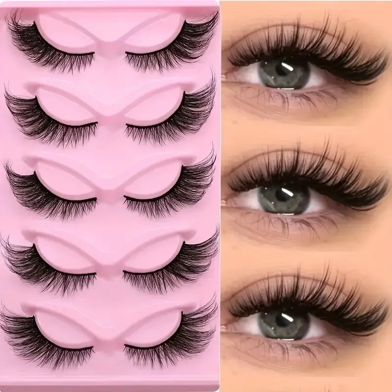 False Eyelashes Synthetic Fiber Wispy Cat Eye Fluffy Professional Natural Look Handcrafted Makeup Extension Voluminous