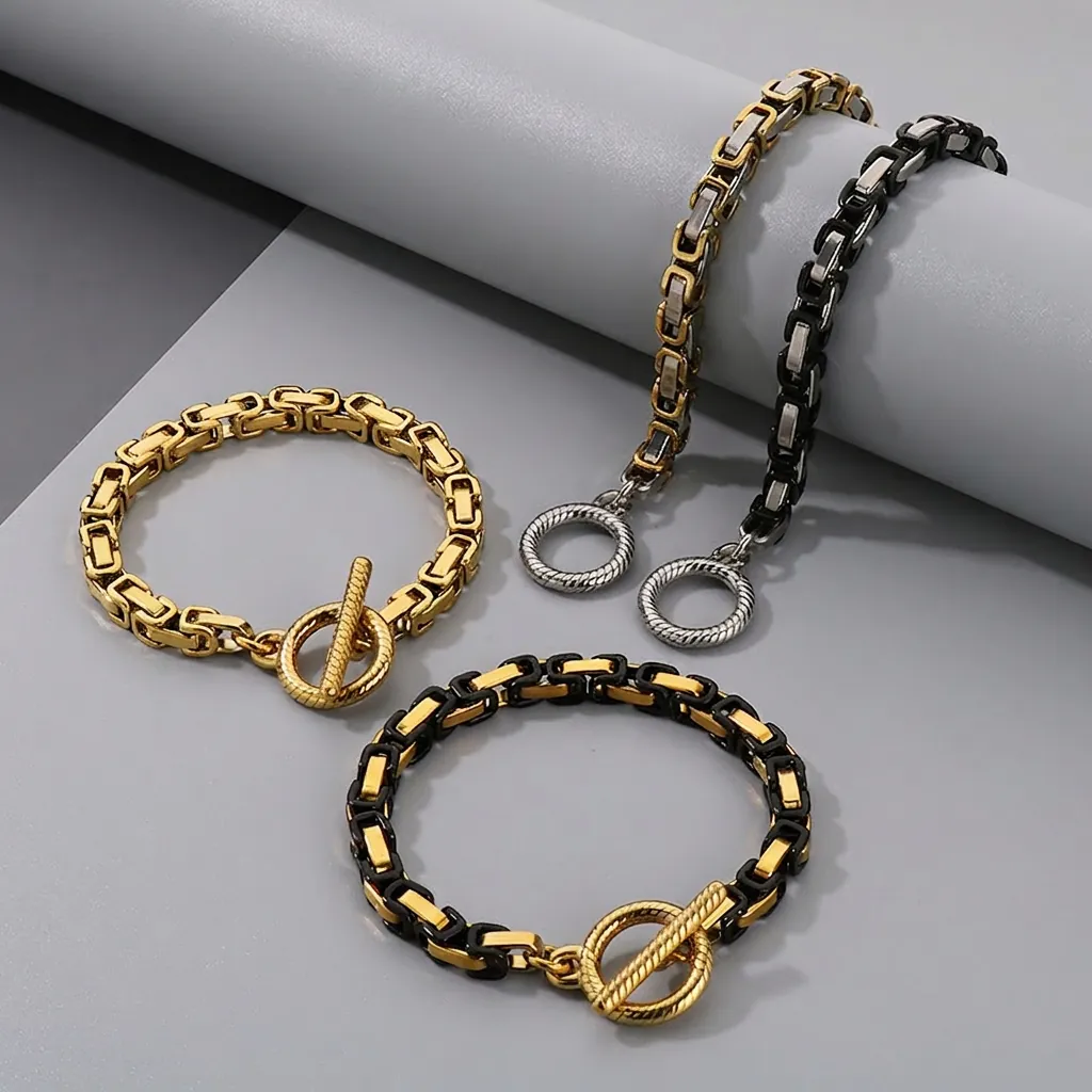 Bracelet Chaîne Byzantine Pour Homme En Acier Inoxydable Fermoir À Bascule Style Industriel Hip Hop Bijoux Mode