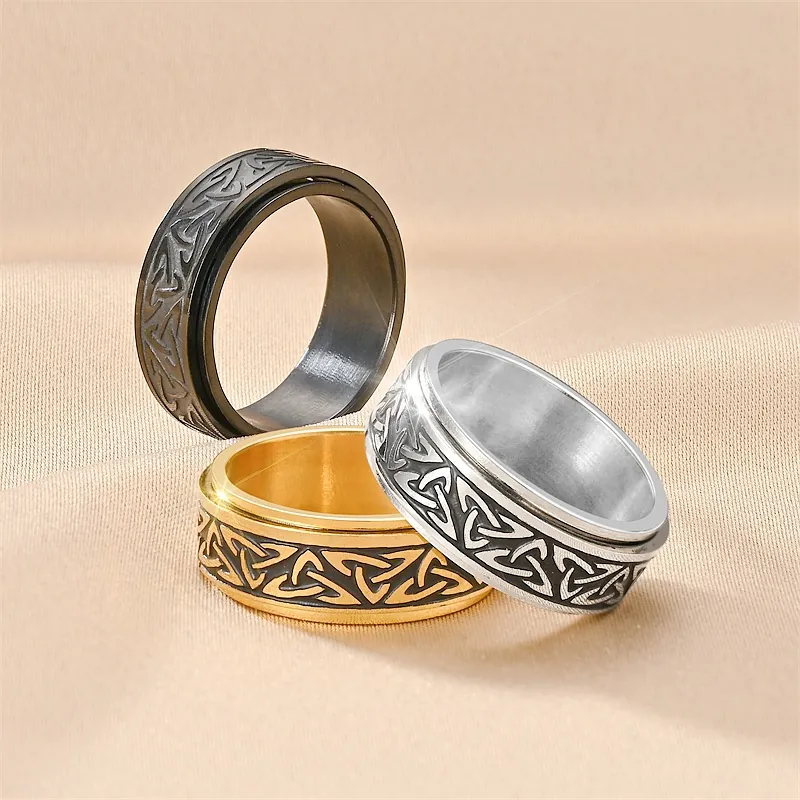 Bague Spinner Noeud Celtique Acier Titane Soulagement Du Stress Anneau Vintage Nordique Hommes