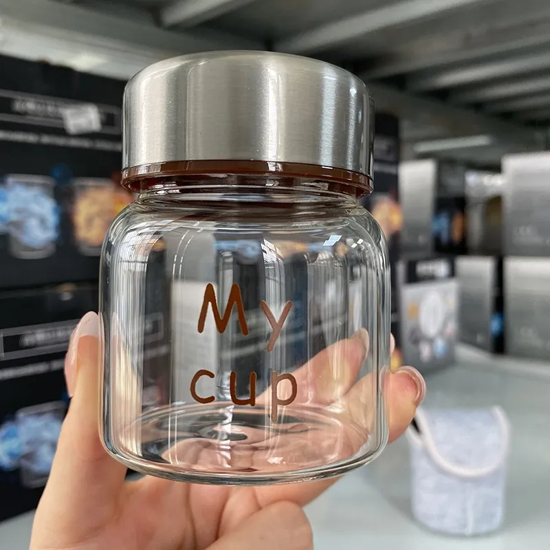 Mini Glass Water Bottle High Borosilicate Heat Resistant Portable Juice Cup With Stainless Steel Lid Sealed Leak Proof