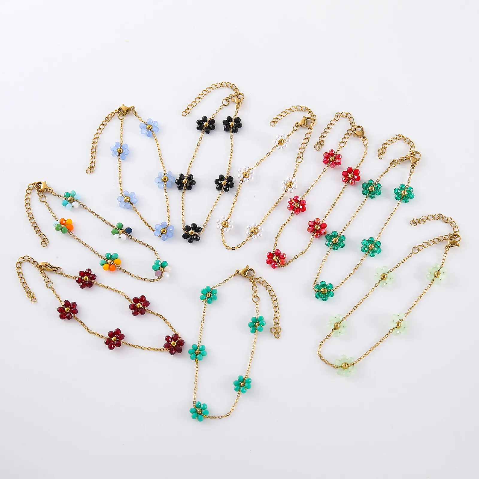 Bohemian Handmade Flower Beaded Bracelet Stainless Steel Adjustable Fashion Jewelry For Women Girls