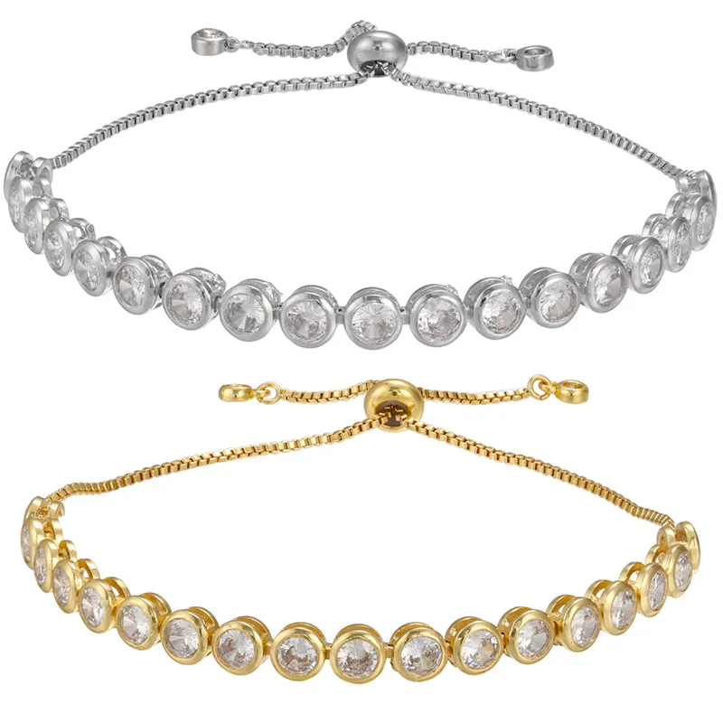 Bracciale Regolabile In Zirconia Cubica Rotonda Ottone Stile Tennis Per Donne Gioielli Di Moda Eleganti