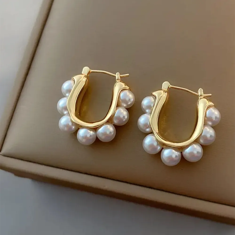 Boucles D'oreilles En Alliage En U Style Français Rétro Avec Künstliche Perles D'imitation Bijoux Fer À Cheval Élégants Pour Femmes