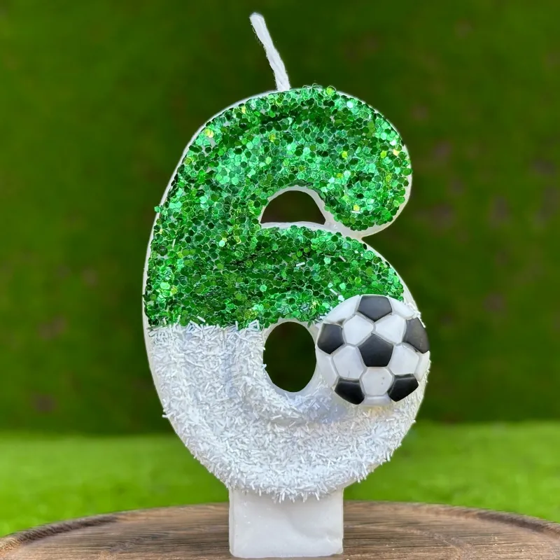 Bougie Anniversaire Chiffre Thème Football Cire De Paraffine Paillettes Vertes Décoration De Gâteau Sport Pour Fête