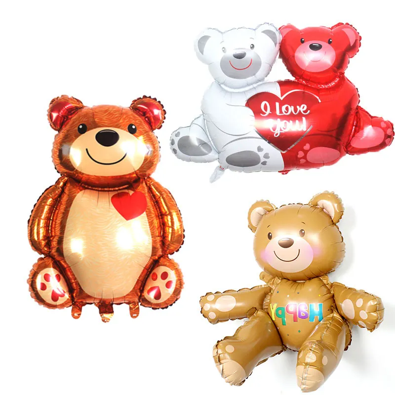Cartoon Bear Foil Balloons 3D Standing Hugging Heart Animal Shape For Birthday Wedding Valentine Party Decorations
