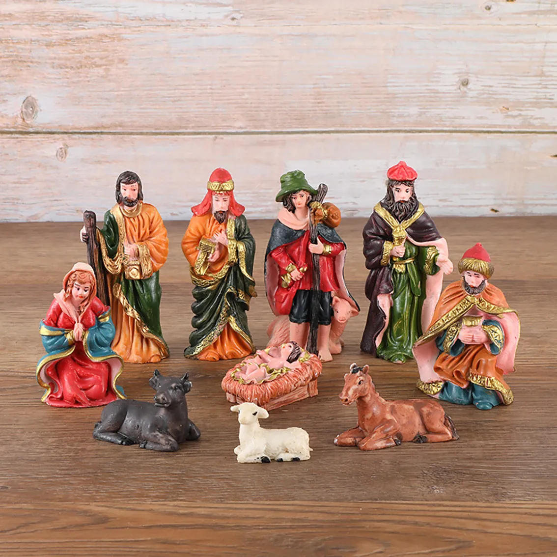 Nativity Scene Christmas Manger Figurines Resin Hand Painted Holy Family Desktop Ornaments Religious Decorative