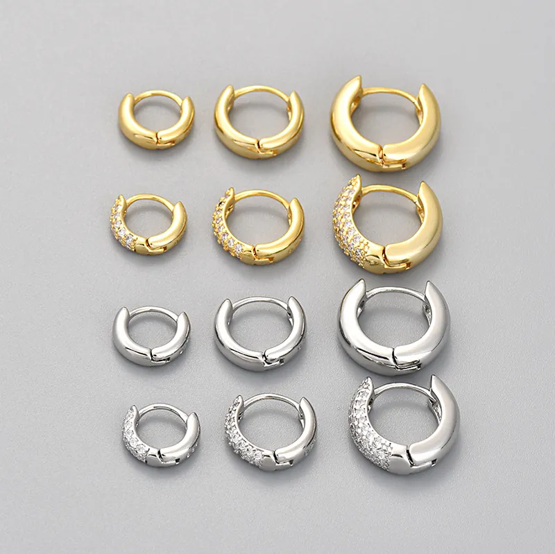 Copper Hoop Huggie Earrings With Silver Earring Post Zirconia Pavé Plain Geometric Fashion Jewelry For Women