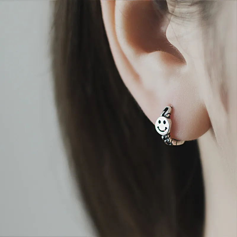 Vintage Distressed Hoop Earrings With 925 Sterling Silver Earring Post Smiley Face Twisted Roman Numeral Heart Women