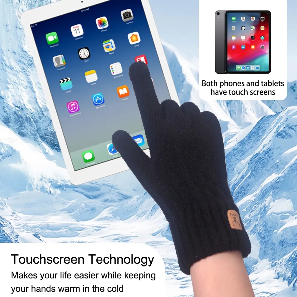 Guanti Maglia Invernali Uomo Misto Lana Alpaca Compatibili Touch Screen Foderati Pile Termici Antivento Moda