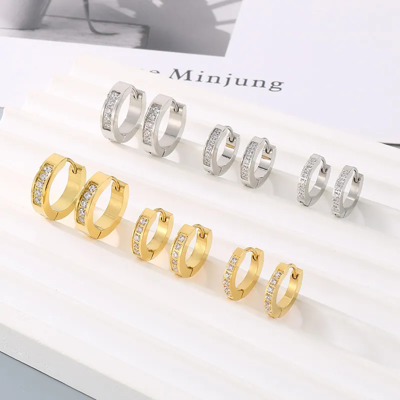 Boucles D'oreilles Créoles En Acier Inoxydable Avec Incrustation De Zircon Mode Huggie Pour Femmes Et Hommes