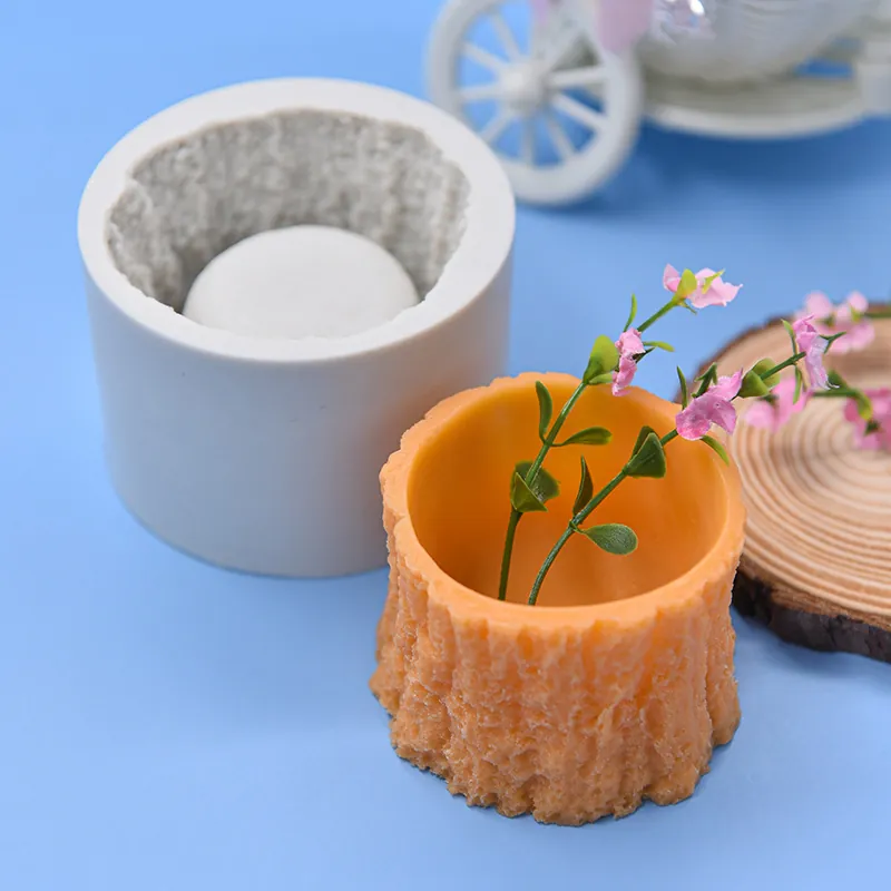 Silicone Mold Tree Stump Log Bark Texture For Succulent Flower Pot DIY Resin Casting Baking Mousse Cake Decorative Crafts