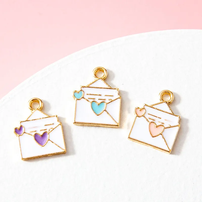 Alloy Enamel Envelope Heart Charms Diy Jewelry Making Pendants For Earrings Bracelets Cute Cartoon Jewelry Accessories
