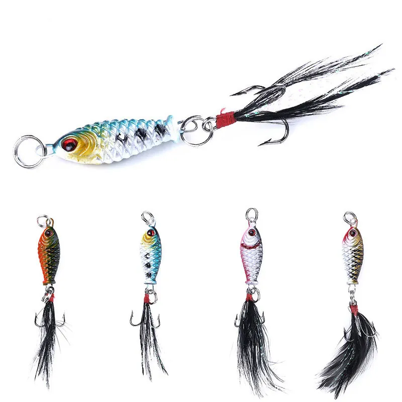 Bionic Mini Fishing Lure Jigs Stainless Steel Baits With Feather Treble Hooks For Freshwater Saltwater Long Casting