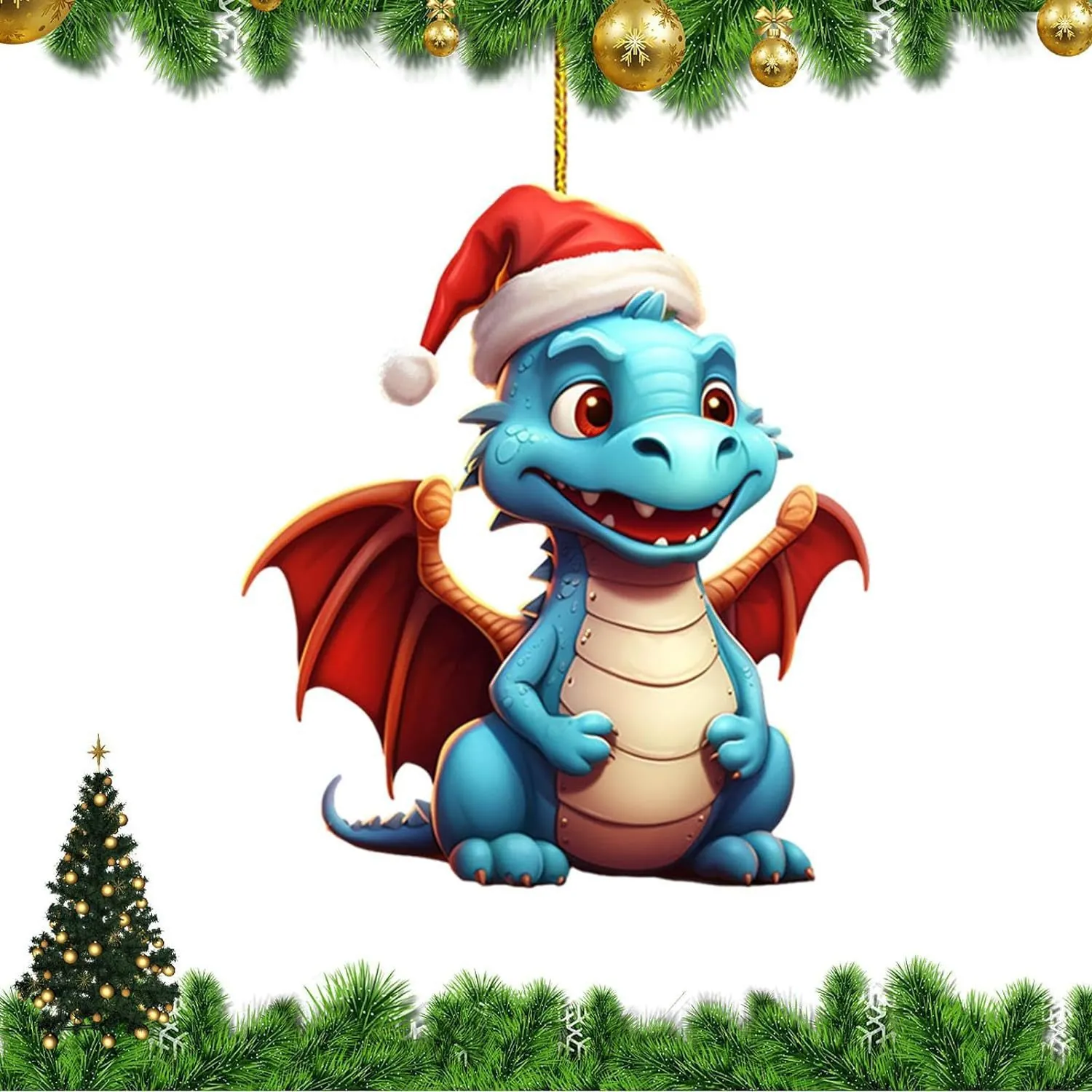 Ornement Suspendu Dragon De Noël Acrylique Plat Dessin Animé Dinosaure Pendentif Pour Arbre De Noël Miroir De Voiture