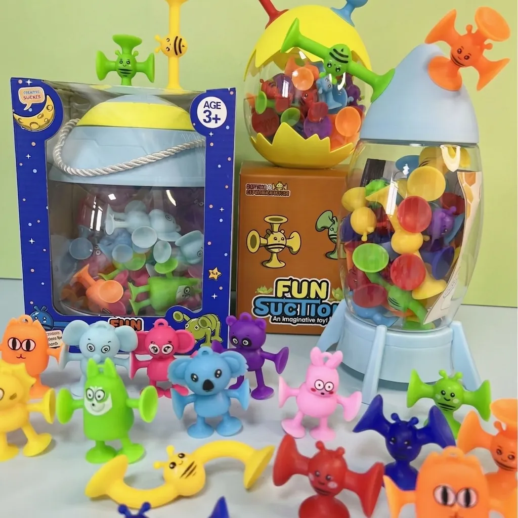 Silicone Suction Cup Building Toys DIY Stress Relief Bath Toys For Toddlers Kids Colorful Soft Sensory Toys