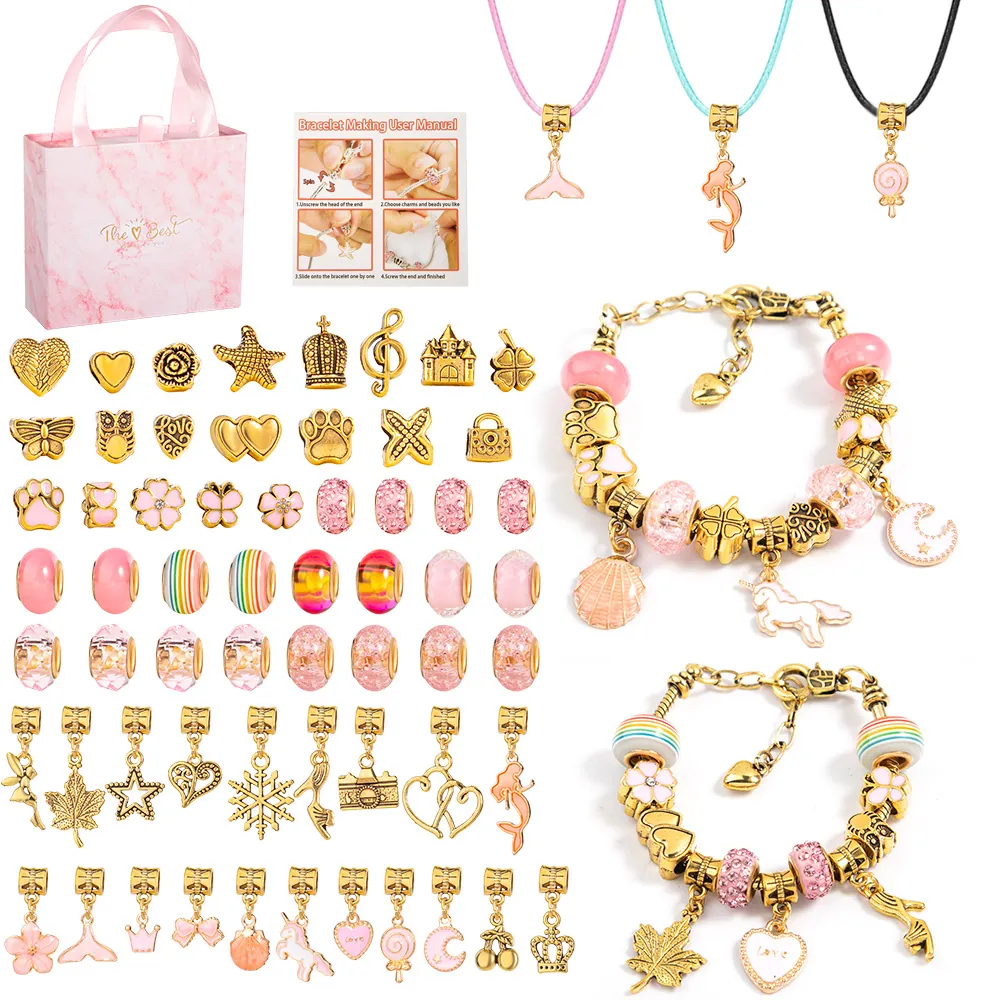 Kit Per La Creazione Di Braccialetti DIY Perline In Lega Ciondoli In Cristallo Catena Serpente Collana Scatola Regalo Per Ragazze Gioielli Unicorno