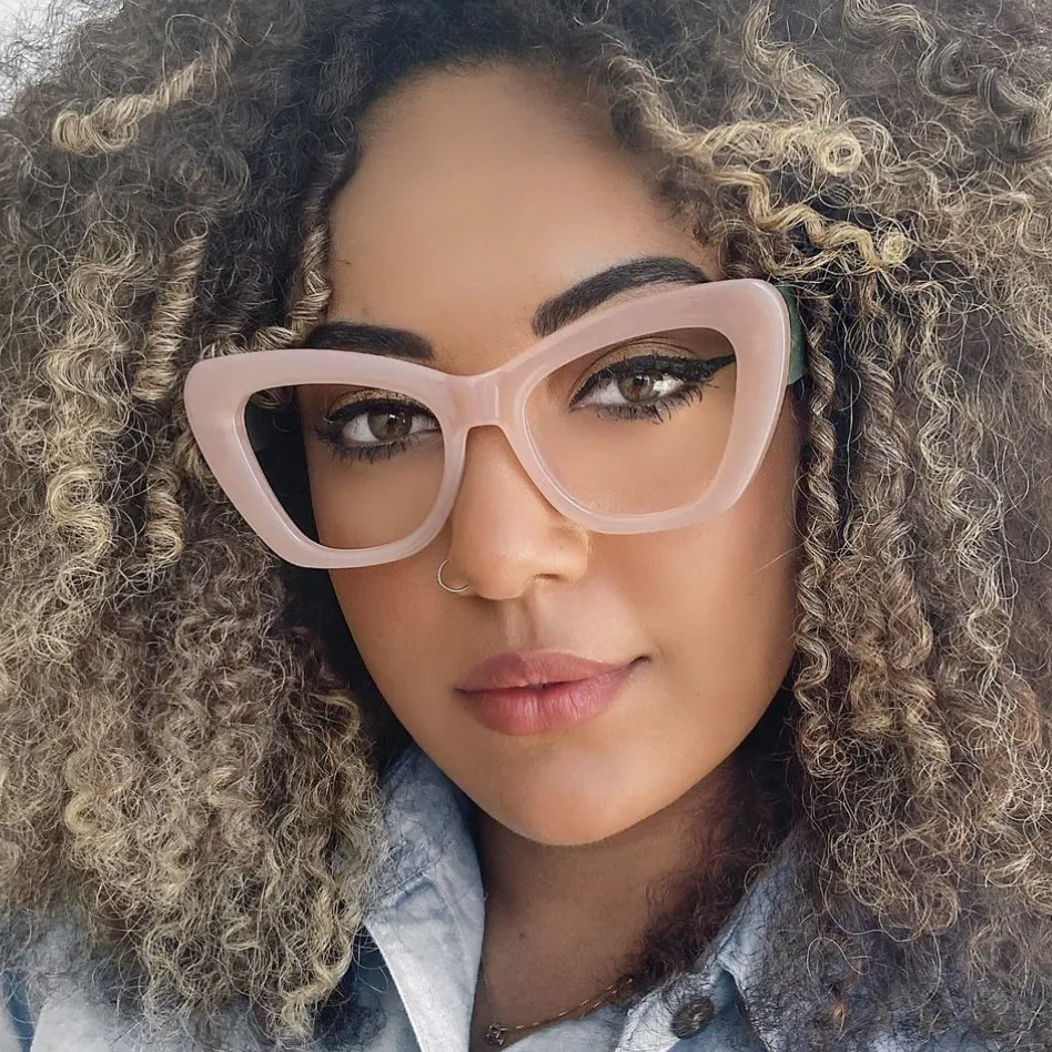 Cat Eye Sunglasses Women Retro Thick PC Frame UV400 Protection Gradient Lens Vintage Geometric Wide Temple Fashion Eyewear