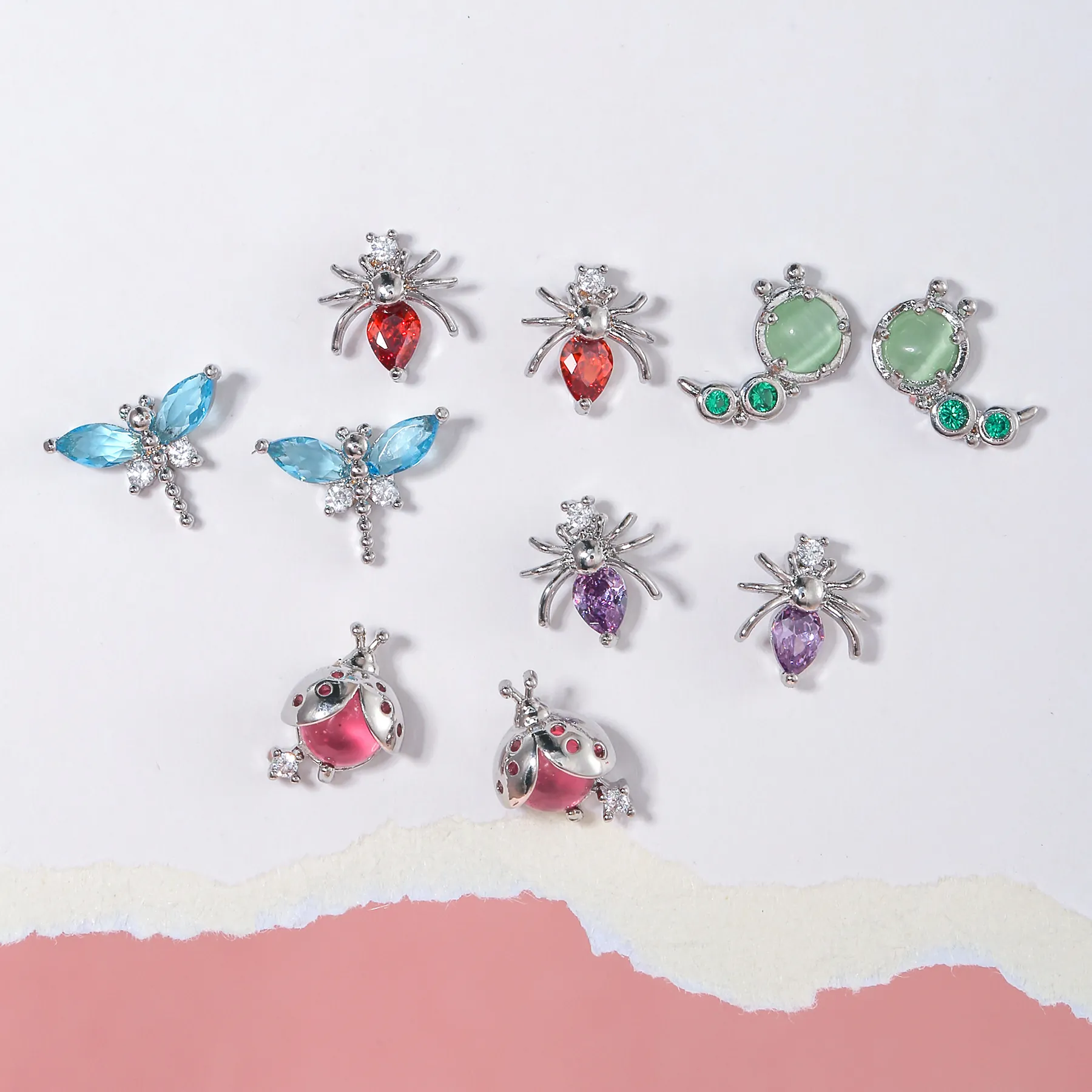 Pendientes De Botón Animales Insectos Latón Chapado En Oro 18K Con Poste De Plata Esterlina 925 Rhinestone Para Mujeres