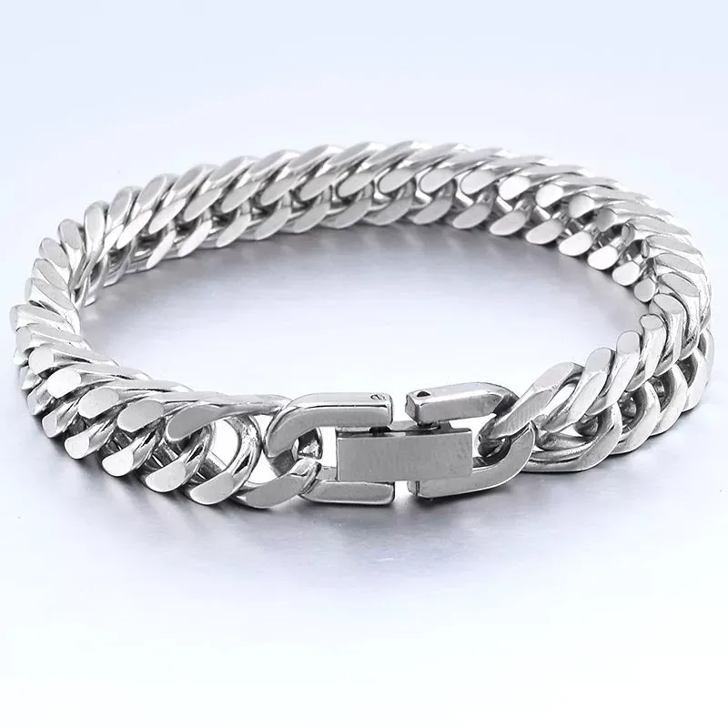 Cuban Link Chain Bracelet Stainless Steel Polished Hip Hop Woven Geometric Jewelry For Men Unisex
