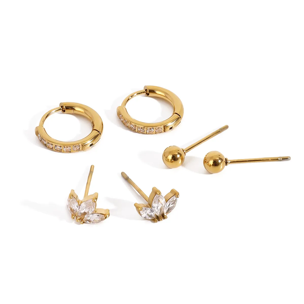 Boucles d'Oreilles en Acier Inoxydable Or Zirconium Créoles Puces pour Femmes Hypoallergénique Imperméable Bijoux
