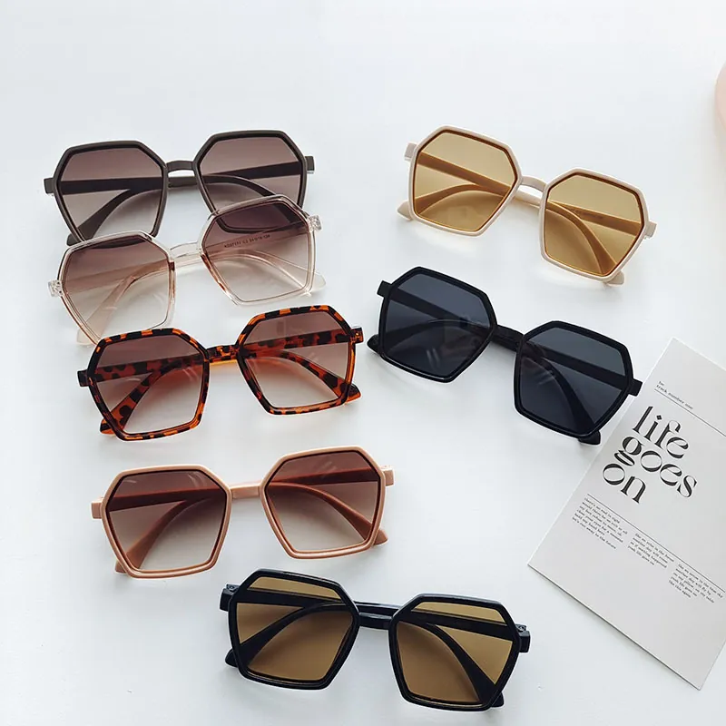 Hexagonal Sunglasses Resin Frame Geometric Oversized UV Protection Retro Chic Eyewear For Outdoor Travel Women Fashion