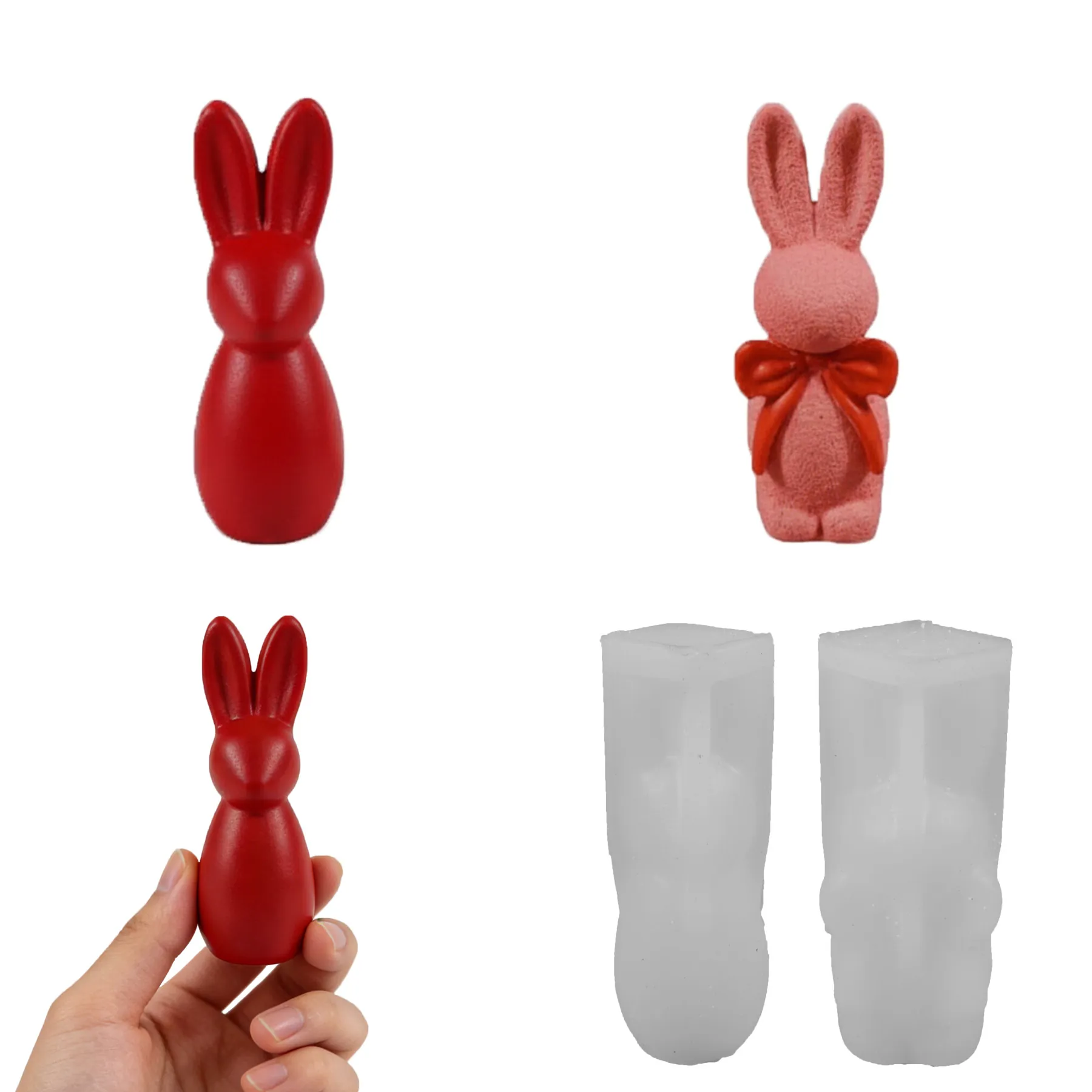 3D Kaninchen Silikonform Für Kerzenherstellung DIY Harz Seife Osterhase Mit Schleifentextur Minimalistisches Basteln