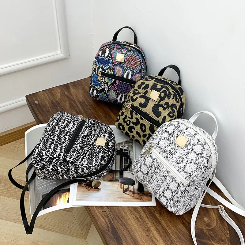 Mini Backpack Women PU Leather Snake Leopard Print Small Fashion Travel Daypack Urban Style Gold Hardware