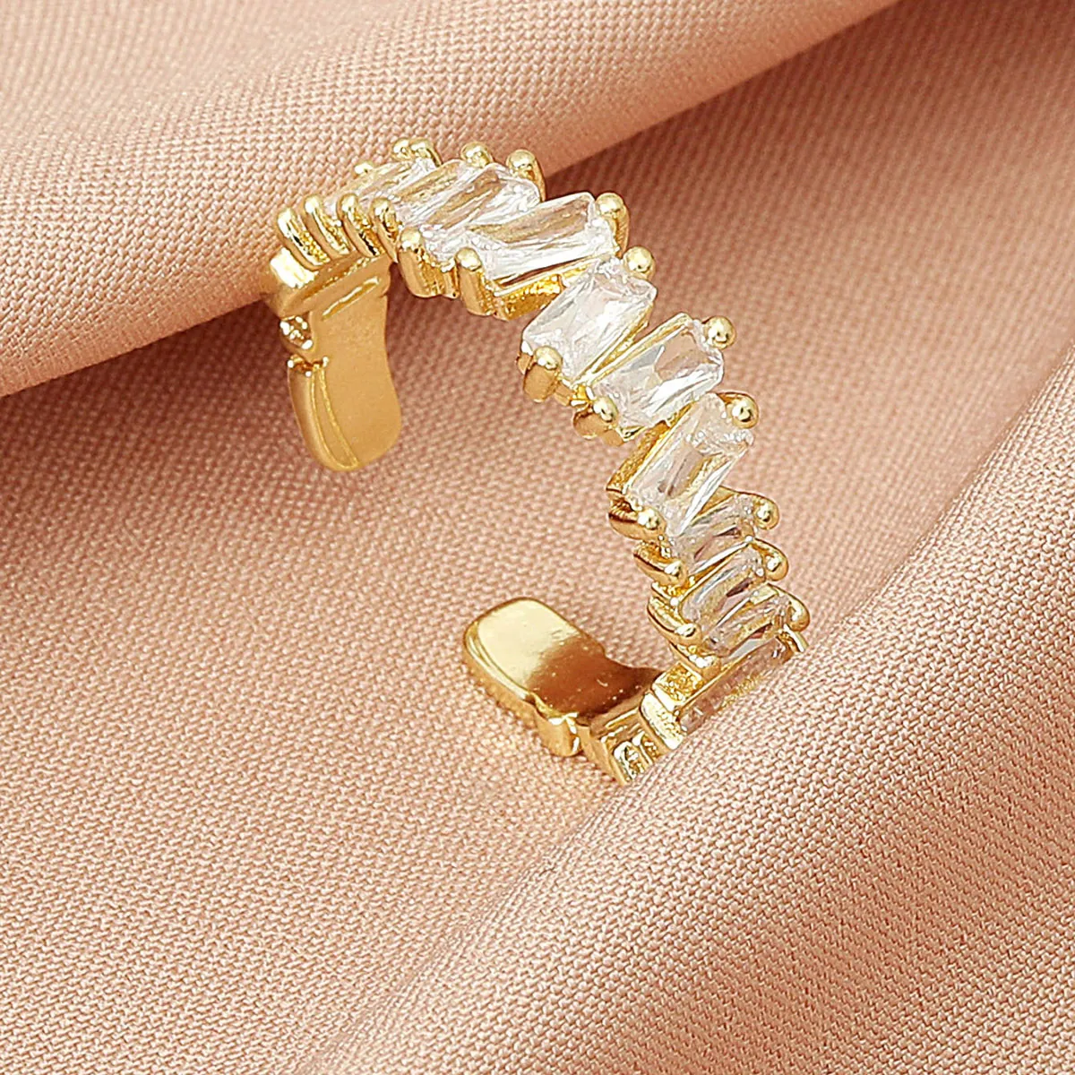Baguette Zircon Ring Copper Open Adjustable Minimalist Trendy Niche Design Jewelry For Women