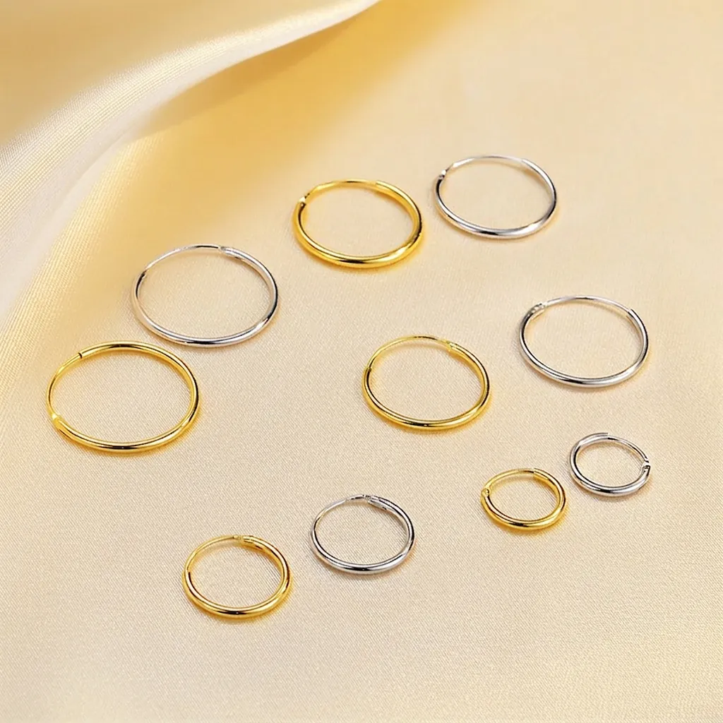 925 Sterling Silver Hoop Earrings Minimalist Geometric Circle High Polished Fashion Jewelry For Women Men