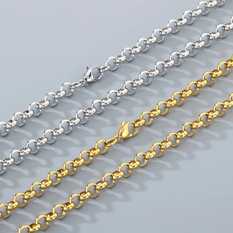 Polished Rolo Link Chain Necklace Titanium Steel Minimalist Round Belcher Chain Fashion Jewelry For Men Women Daily Wear