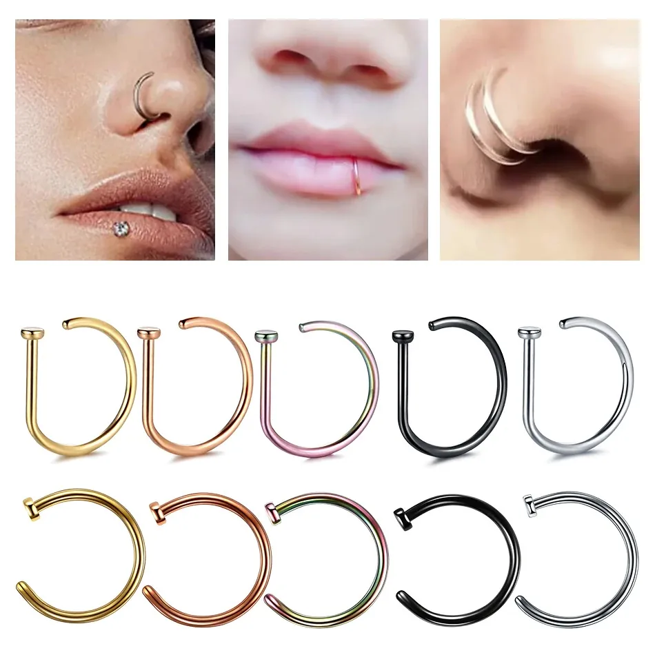 Nose Ring Lip Piercing Jewelry D-Shape C-Shape Metal Electroplated Punk Hip Hop Unisex Body Jewelry Accessory