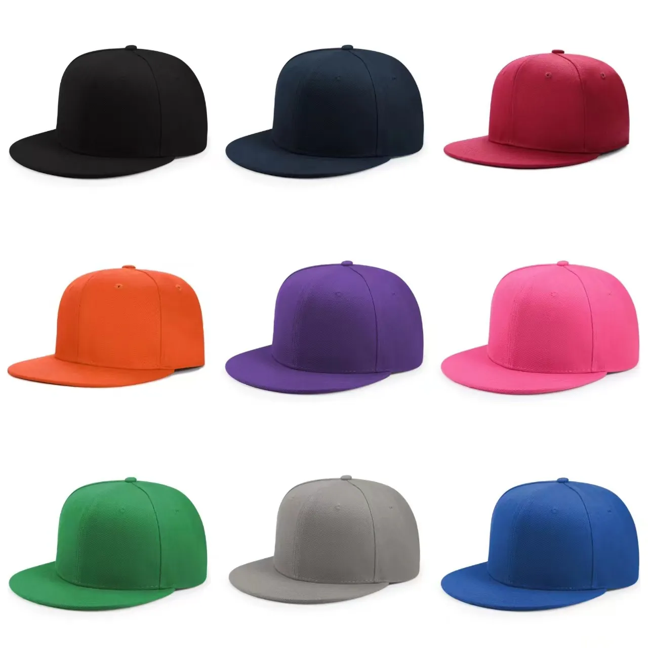 Cappello Snapback Tinta Unita Tesa Piatta Stile Hip Hop Cotone Sei Pannelli Regolabile Berretto Da Baseball Traspirante Sole
