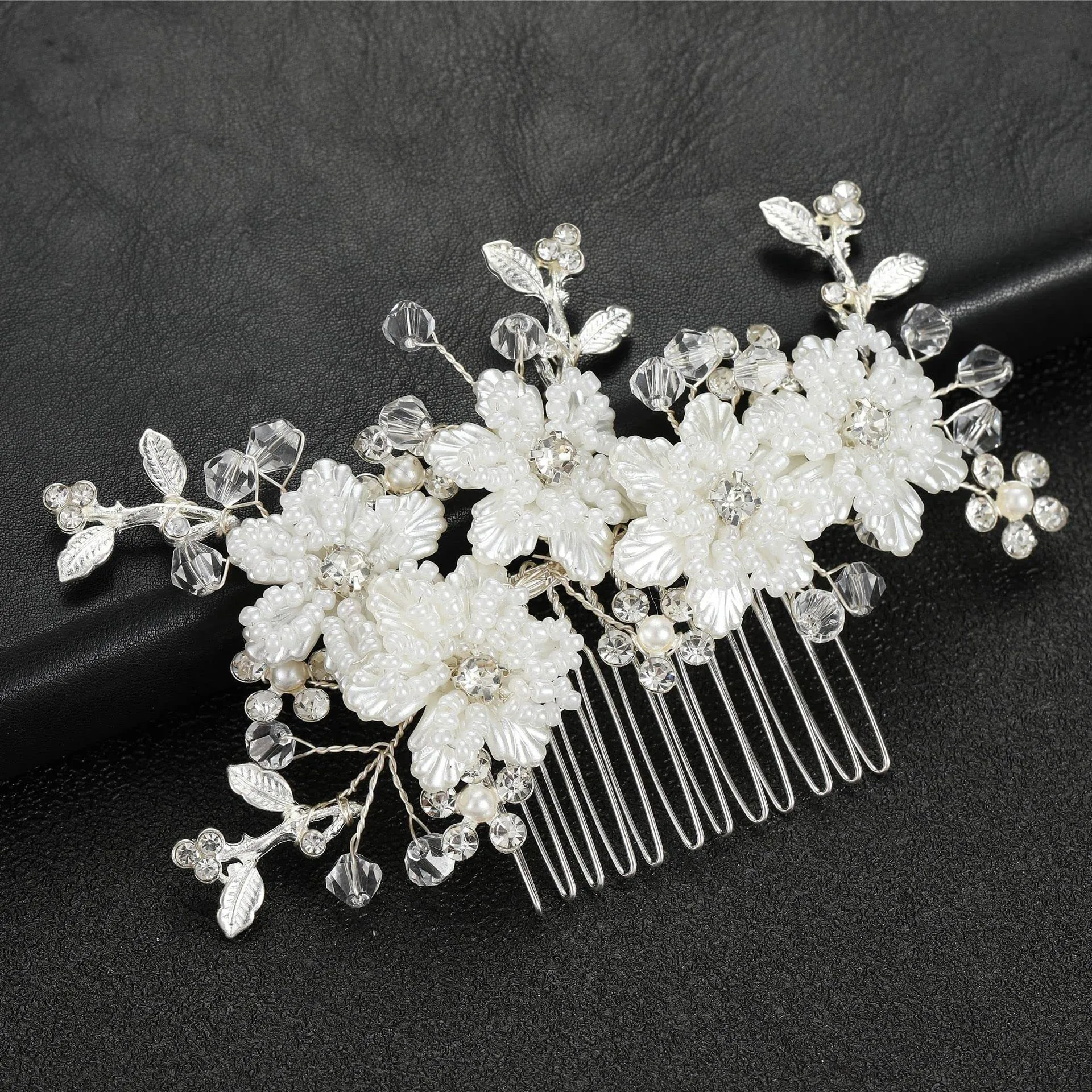 Bridal Hair Comb Floral Faux Artificial Pearl Rhinestone Crystal Hand-made Wedding Headpiece Elegant Accessories For Women
