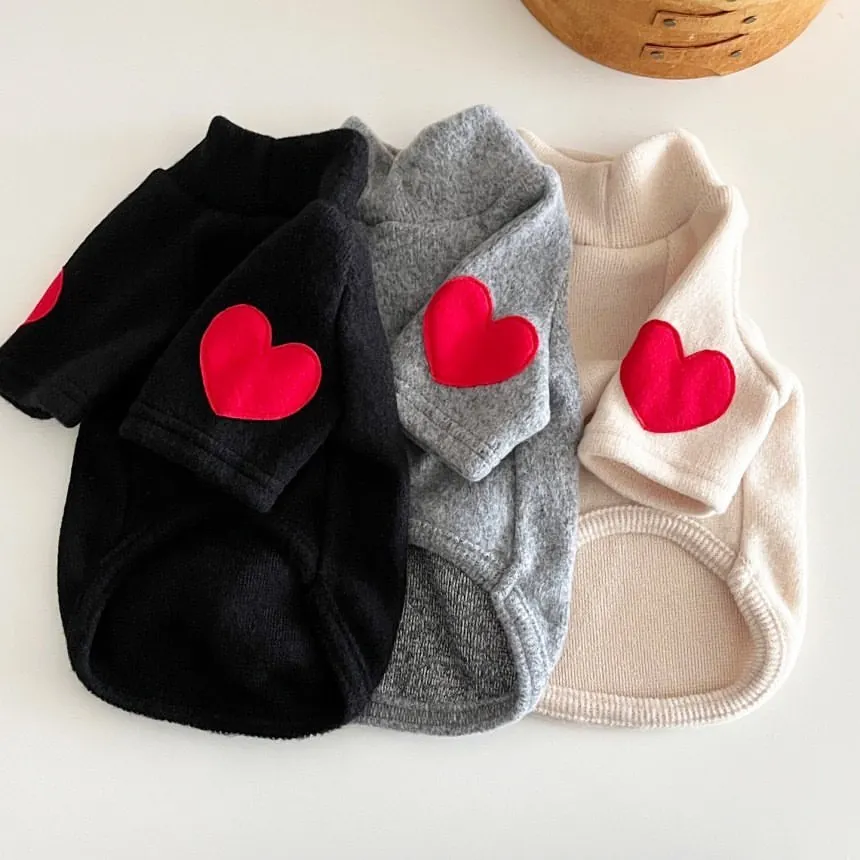Pet Dog Sweater Heart Pattern Warm Fleece Lined Thickened Autumn Winter Knit Clothes For Small Dogs Cats