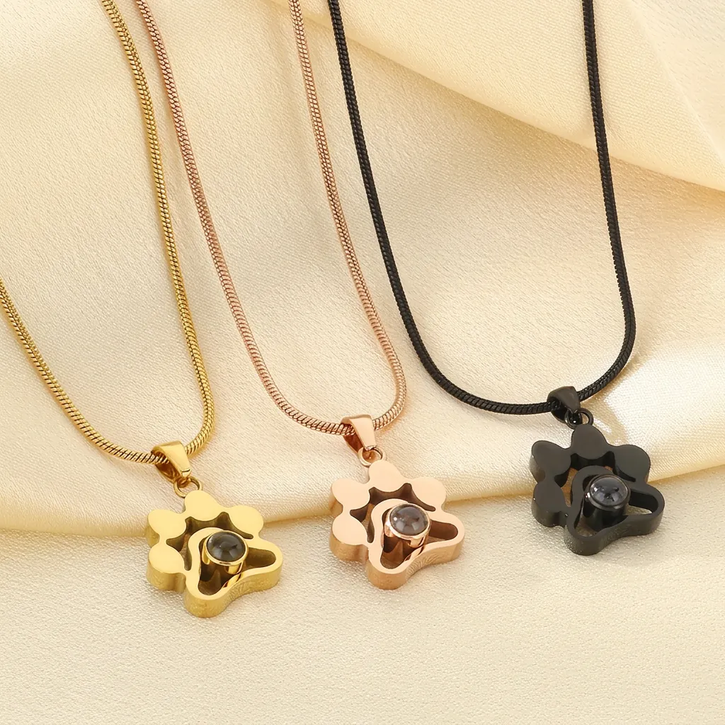 Collier En Acier Inoxydable Avec Pendentif De Projection Patte De Chat Chaîne Serpent Message Caché Pour Femmes