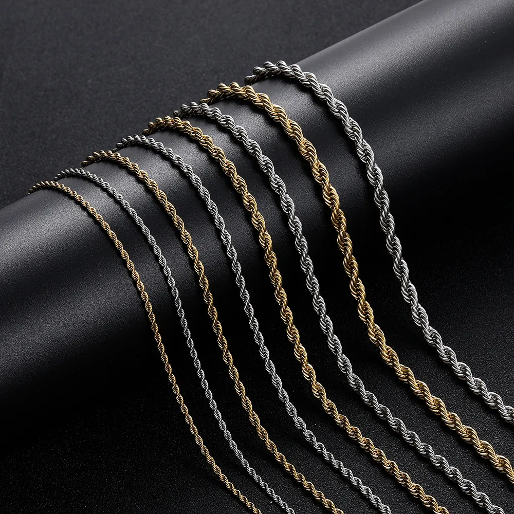 Stainless Steel Rope Chain Necklace Twisted Link Hip Hop Trendy Fashion Jewelry Accessories Men Women Lobster Clasp