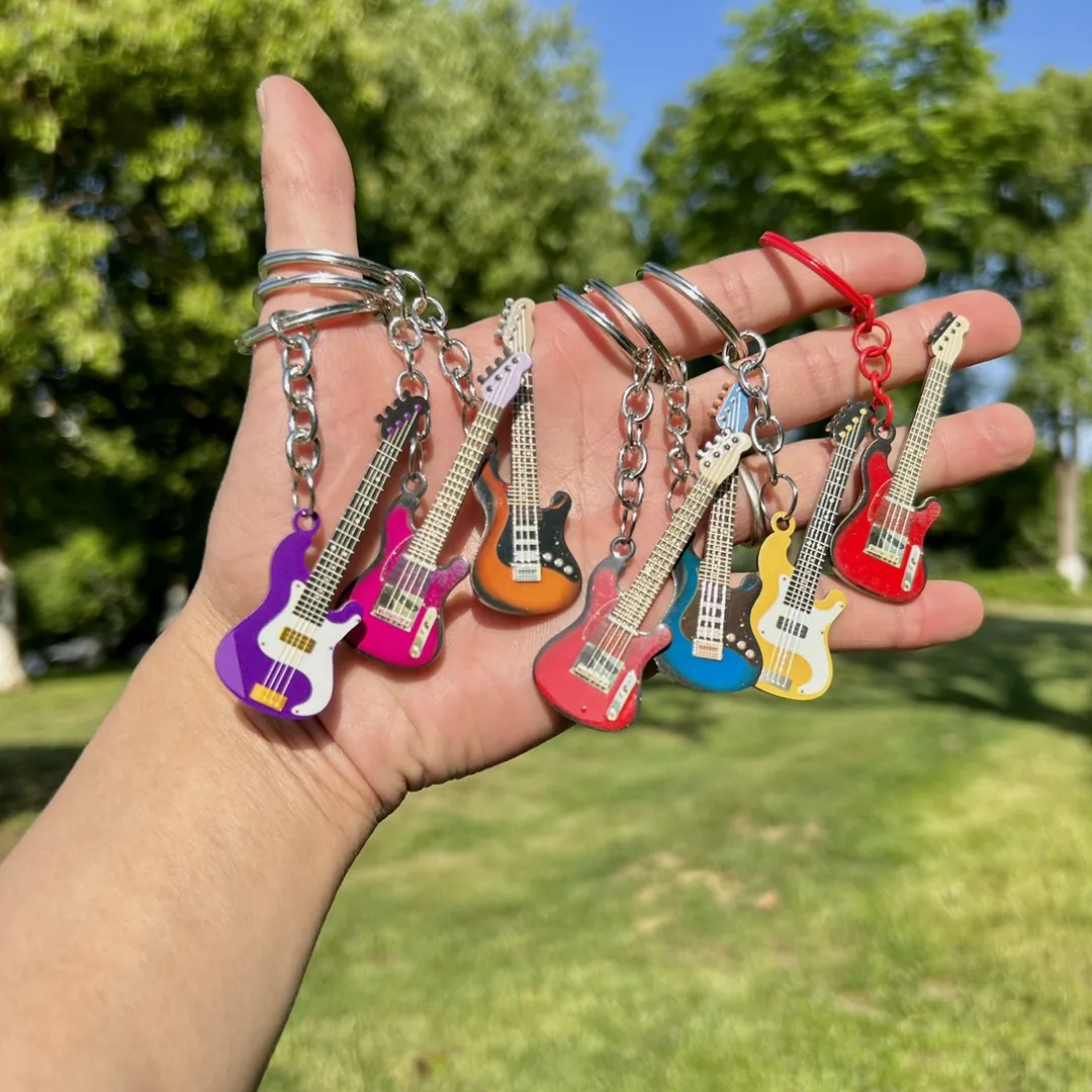 Guitar Keychain Stainless Steel Mini Musical Instrument Pendant Colorful Bass Accessory For Music Lovers Music Gift