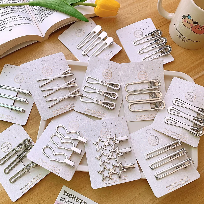 Y2K Millennium Style Silver Metal Hair Clips For Women Hollow Geometric Heart Star Hairpins Duckbill Clips Accessories