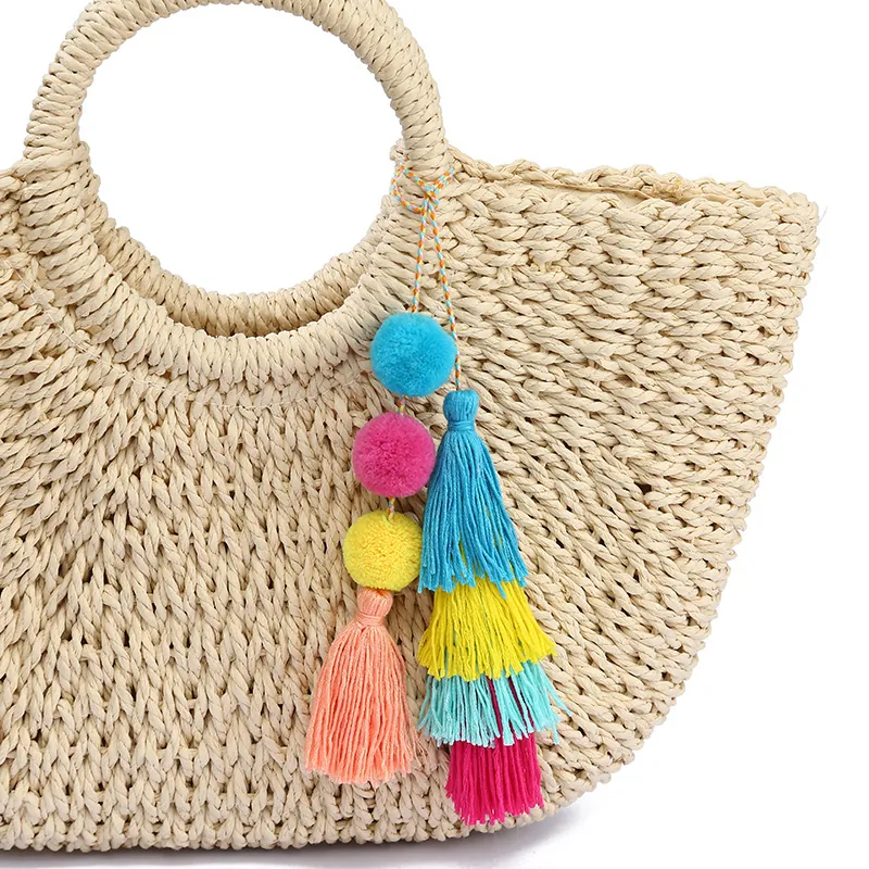 Bohemian Colorful Tassel Pom Pom Bag Charm Braided Keychain Handbag Decoration Accessory