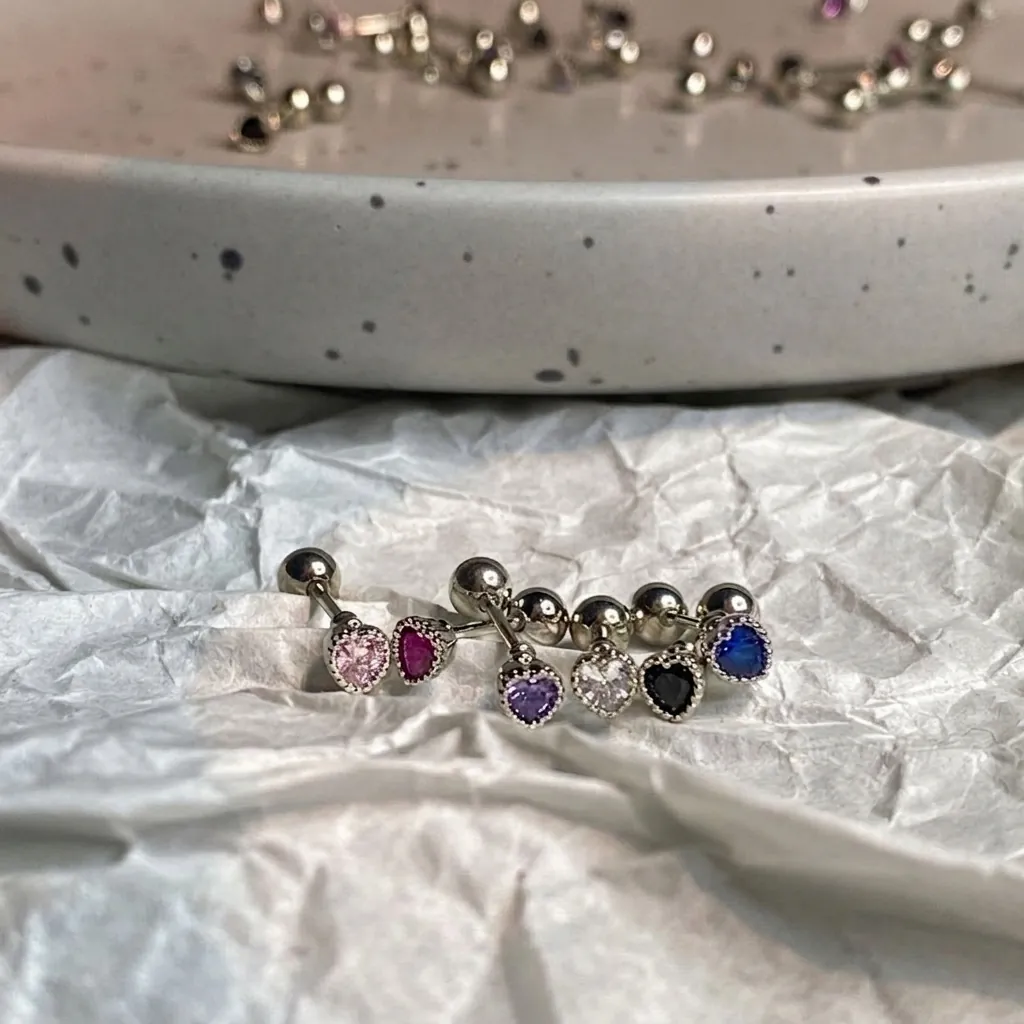 Heart Stud Earrings Titanium Steel Zirconia Cartilage Piercing Helix Jewelry Screw Ball Back Sweet Cool Women