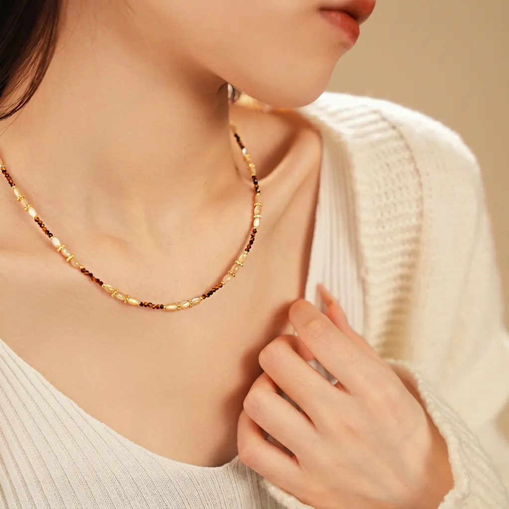 Collier De Künstliche Perles Cuivre Nacre Oeil De Tigre Artificiel Français Vintage Minimaliste Chaîne De Clavicule Pour Femmes