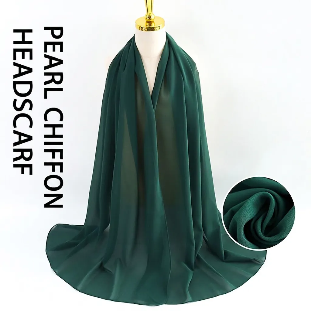 Bufanda de Gasa de Perlas para Mujer Elegante Hiyab de Color Sólido para Mujeres Musulmanas Bufanda Larga Ligera y Transpirable Accesorios de Moda