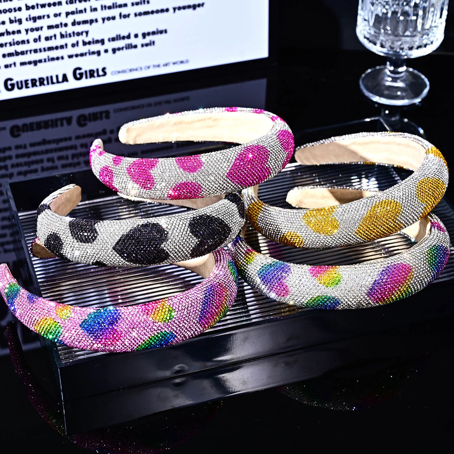 Rhinestone Heart Pattern Padded Headband Sparkly Wide Thick Hair Band Luxury Fashion Headpiece For Women