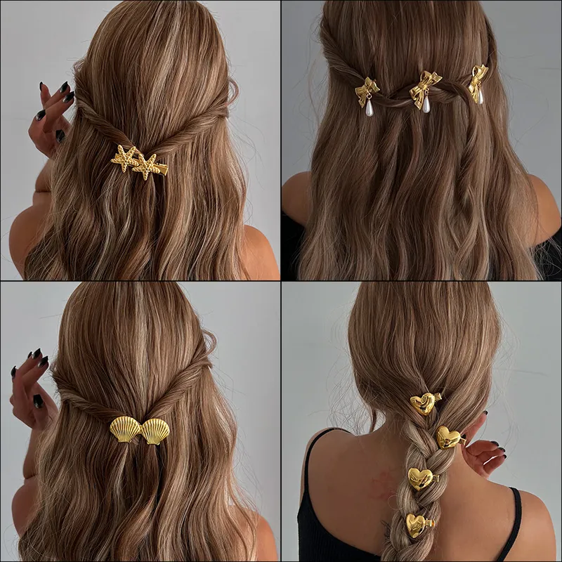 Pinces à Cheveux Alliage Nœud Cœur Étoile De Mer Coquillage Épingle à Cheveux Élégante Künstliche Perle Femme Accessoires Coiffure